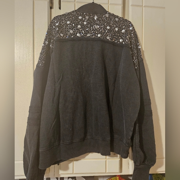 Free People Black Sparkle Sweatshirt Sz XL NWT - Picture 2 of 8